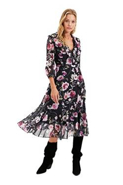 Trendyol Damen Woman Regular Ruffle Hem V-Neck Woven Dress Kleid, Multi-Color, 34 von TRENDYOL