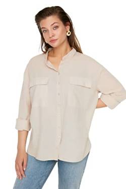 Trendyol Damen Woman Regular Standard Collar Woven Plus Size Shirt Hemd, Beige, 44 von TRENDYOL