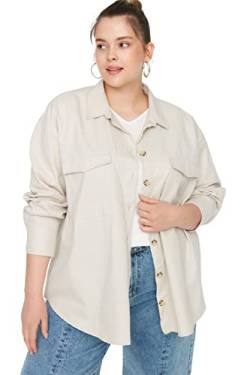 Trendyol Damen Woman Regular Standard Collar Woven Plus Size Shirt Hemd, Beige, 46 von TRENDYOL