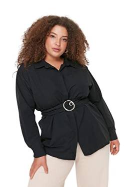 Trendyol Damen Woman Regular Standard Collar Woven Plus Size Shirt Hemd, Black, 42 von TRENDYOL