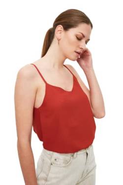 Trendyol Damen Woman Regular Standard V Neck Woven Blouse Hemd, Tile Red, 36 von TRENDYOL