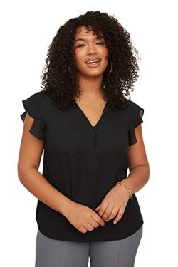 Trendyol Damen Woman Regular Standard V Neck Woven Plus Size Blouse Hemd, Black, 44 von TRENDYOL