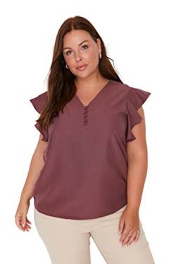 Trendyol Damen Woman Regular Standard V Neck Woven Plus Size Blouse Hemd, Dusty Rose, 42 von TRENDYOL