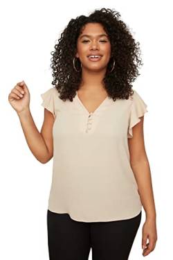 Trendyol Damen Woman Regular Standard V Neck Woven Plus Size Blouse Hemd, Stone, 42 von TRENDYOL
