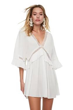 Trendyol Damen Woman Regular fit Woven Dress Beachwear Mini Basic, gewebtes Kleid mit normaler Passform, White, 60 von TRENDYOL