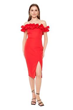 Trendyol Damen Women Bodycon Fitted Woven Dress Midi, figurbetontes, gewebtes Kleid, Red, 42 von TRENDYOL