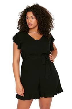 Trendyol Damen Women Floral Woven Plus Size Overall, Black, 44 von TRENDYOL