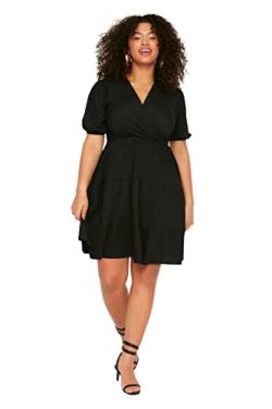 Trendyol Damen Women Knit Dress Plus Size Mini Wrapover Regular Fit Strickkleid in Übergröße, Schwarz, XXL von TRENDYOL