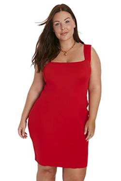 Trendyol Damen Women Knitwear Dress Mini Bodycon Slim Fit Strickware Plus Size Kleid, Red, X-Large von TRENDYOL