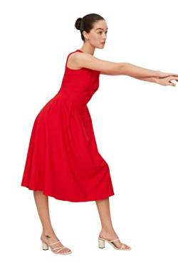Trendyol Damen Women Line Regular Fit Woven Dress Midi-A-Linien-Webkleid mit normaler Passform, Rot, 38 von TRENDYOL
