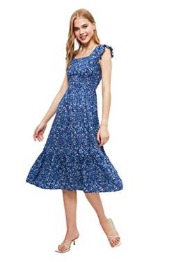 Trendyol Damen Women Midi A-line Regular fit Woven Dress Kleid, Navy Blue, 60 von TRENDYOL