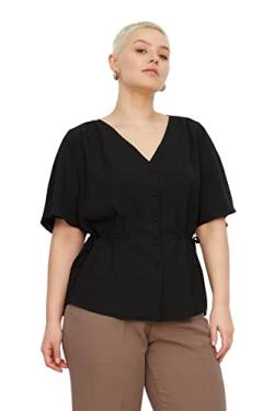 Trendyol Damen Women Neck Blouse Regular Fit Basic V-Ausschnitt Woven Plus Size Bluse, Black, 72 Größen von TRENDYOL