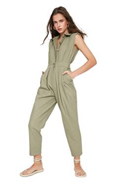 Trendyol Damen Women Plain Woven Jumpsuit Overall, Khaki, 38 von TRENDYOL