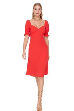 Trendyol Damen Women Woven Dress Midi Basic Regular Fit Webkleid, Red, 38 von TRENDYOL