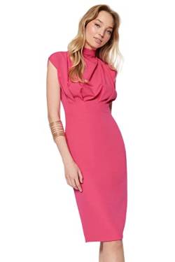 Trendyol Damen Women Woven Dress Midi Basic Slim Fit Webkleid, Fuchsia, 38 von TRENDYOL