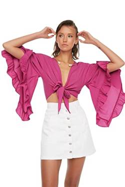 Trendyol Damen figurbetonte Frauen Basic Fitted Bodycon V-Ausschnitt gewebte Bluse, Fuchsia, 68 von TRENDYOL