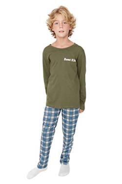 Trendyol Girl's Herren Kariert Dünn Gestrickt T-Shirt-Hose Pyjama Pajama Set, Green, 3-4 Jahre (2er Pack) von TRENDYOL