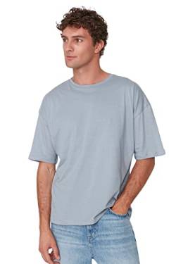 Trendyol Herren Basic Oversize Standard Crew Neck Woven T-Shirt Hemd, grau, Medium von TRENDYOL