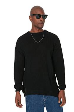 Trendyol Herren Black Men's Oversize Wide Mold Side Detailed Sweatshirt Sweater, Schwarz, XL EU von TRENDYOL