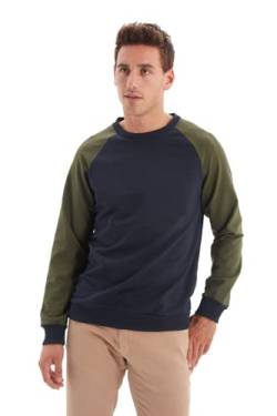 Trendyol Herren Colorblock Regular Rundhalsausschnitt Sweatshirt, Marineblau, S von TRENDYOL