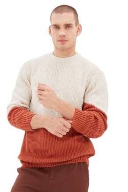 Trendyol Herren Colorblock Slim Sweater mit Rundhalsausschnitt Sweatshirt, Camel, L von TRENDYOL