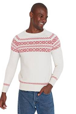 Trendyol Herren Colorblock Slim Sweater mit Rundhalsausschnitt Sweatshirt, Natur, XL von TRENDYOL