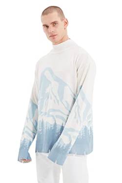 Trendyol Herren Ecu Male Oversize Half Fisherman Ripped Collar Sweatshirt Sweater, Ecru, M EU von TRENDYOL