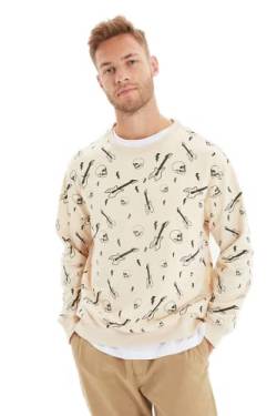 Trendyol Herren Gemustertes Rundhalsausschnitt Sweatshirt, Stone, L von TRENDYOL