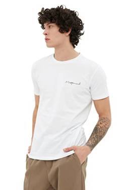 Trendyol Herren Herren Slim Fit Runder Kragen Kurzarm Drucken T-shirt T Shirt, Weiß, M EU von TRENDYOL