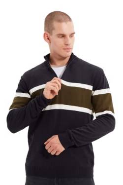 Trendyol Herren Hoher Kragen Colorblock Slim Sweater Sweatshirt, Marineblau, Medium von TRENDYOL