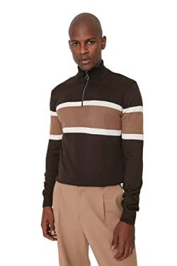 Trendyol Herren Hoher Kragen Colorblock Slim Sweater Sweatshirt, braun, Small von TRENDYOL