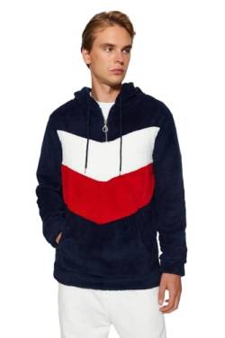 Trendyol Herren Hood Colorblock Regular Sweatshirt, Marineblau, M von TRENDYOL