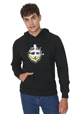 Trendyol Herren Kapuzenpullover Retro Regular Sweatshirt, Schwarz, XXL von TRENDYOL