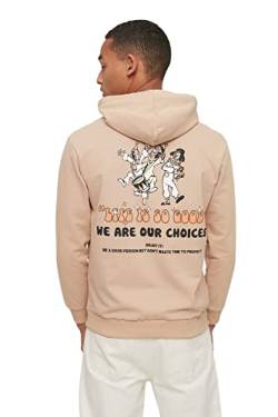 Trendyol Herren Kapuzensweatshirt, einfarbig Sweatshirt, Camel, S von TRENDYOL