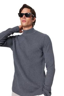 Trendyol Herren Man Regular Basic Crew Neck Knitwear Sweater Pullover, Dark Grey, Large von TRENDYOL