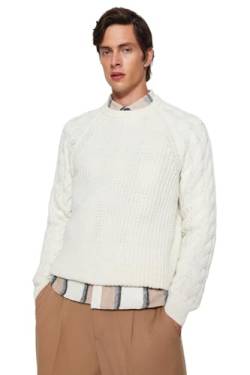 Trendyol Herren Man Regular fit Basic Crew Neck Knitwear Sweater Pullover, Ecru, Large von TRENDYOL