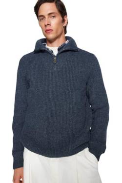 Trendyol Herren Man Regular fit Basic High Neck Knitwear Sweater Pullover, Indigo, Medium von TRENDYOL