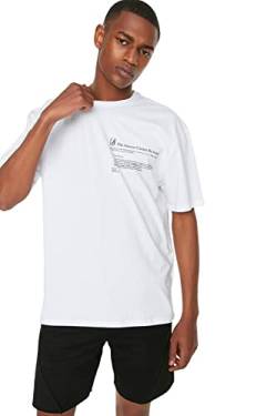 Trendyol Herren More Sustainable Oversize Standard Crew Neck Knit T-Shirt Hemd, White, S von TRENDYOL