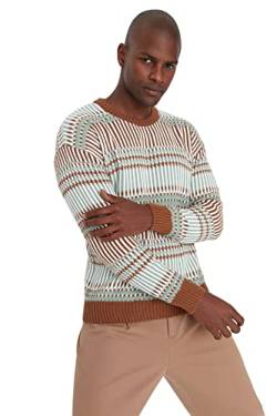 Trendyol Herren Normaler Pullover mit Rundhalsausschnitt und Colorblock Sweatshirt, Camel, Large von TRENDYOL