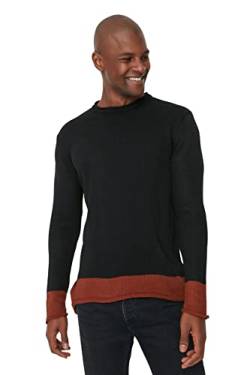 Trendyol Herren Normaler Pullover mit Rundhalsausschnitt und Colorblock Sweatshirt, Schwarz, Small von TRENDYOL