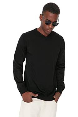 Trendyol Herren Pullover mit Rundhalsausschnitt, einfarbig Sweatshirt, Schwarz, L von TRENDYOL