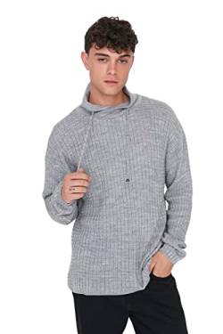 Trendyol Herren Pullover mit Umlegekragen, einfarbig Sweatshirt, grau, XL von TRENDYOL