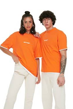 Trendyol Herren Relaxed Standard Crew Neck Knit T-Shirt Hemd, Orange, S von TRENDYOL