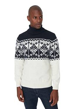 Trendyol Herren Rollkragen Colorblock Slim Sweater Sweatshirt, Marineblau, Medium von TRENDYOL
