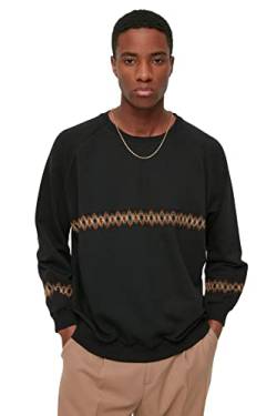 Trendyol Herren Rundhals mit Spruch Oversize Sweatshirt, Schwarz, M von TRENDYOL