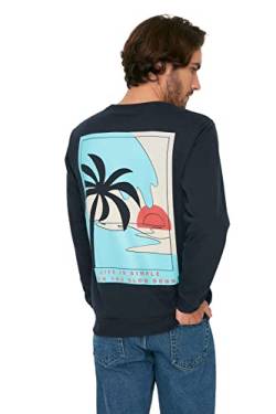 Trendyol Herren Rundhalsausschnitt, Landschaftsdruck Sweatshirt, Marineblau, XL von TRENDYOL