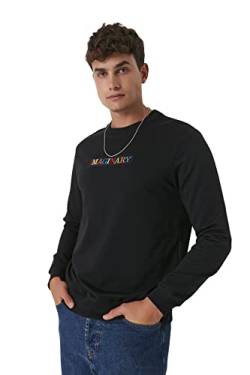 Trendyol Herren Rundhalsausschnitt und Slogan Regular Sweatshirt, Schwarz, XL Größen von TRENDYOL