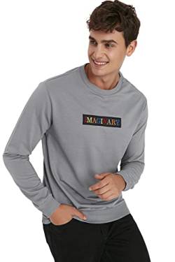 Trendyol Herren Rundhalsausschnitt und Slogan Sweatshirt, grau, L Plus von TRENDYOL