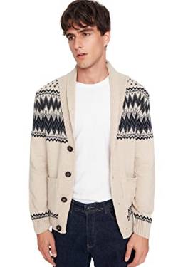 Trendyol Herren Slim Standard V-Ausschnitt Strickwaren Strickjacke Pullover, beige, Medium von TRENDYOL