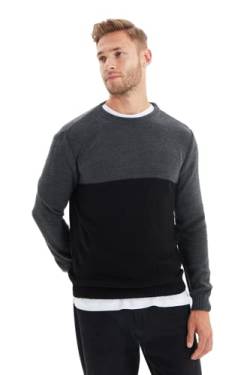 Trendyol Herren Slim Sweater mit Rundhalsausschnitt und Colorblock Sweatshirt, Schwarz, M von TRENDYOL